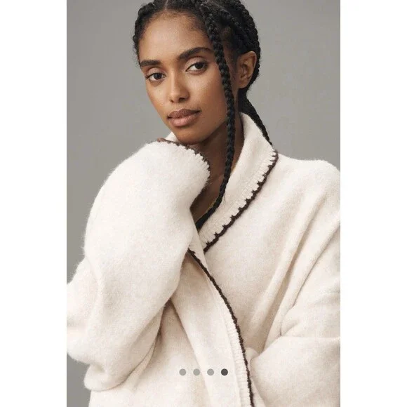 Anthropologie Flat White Cardigan Sweater Ivory Mariel Whipstitch One Size NWT